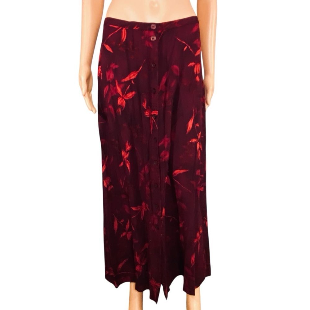 Norton McNaughton Maxi Skirt SZ LG Professional Career Burgundy Button Down
